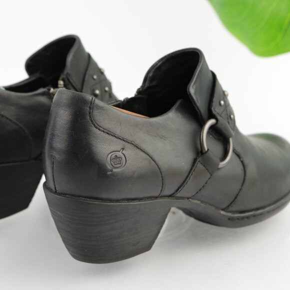 Born Womens Lorlei Boot Size 8 Black Leather Low Block Heel Harness Western Moto - Picture 4 of 12